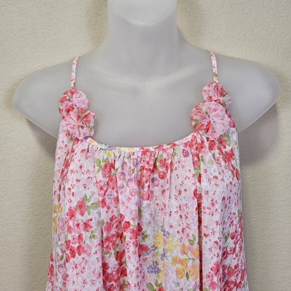 VTG Oscar De La Renta Pink Label Floral Slip Y2K 90s Chemise Nightgown Nightie L - Picture 2 of 15